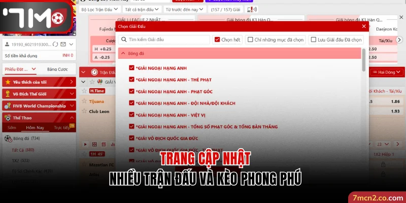 Trang cập nhật nhiều trận đấu và kèo phong phú